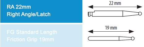 Dental Bur - Round 1 - 22mm RA - 5 pack